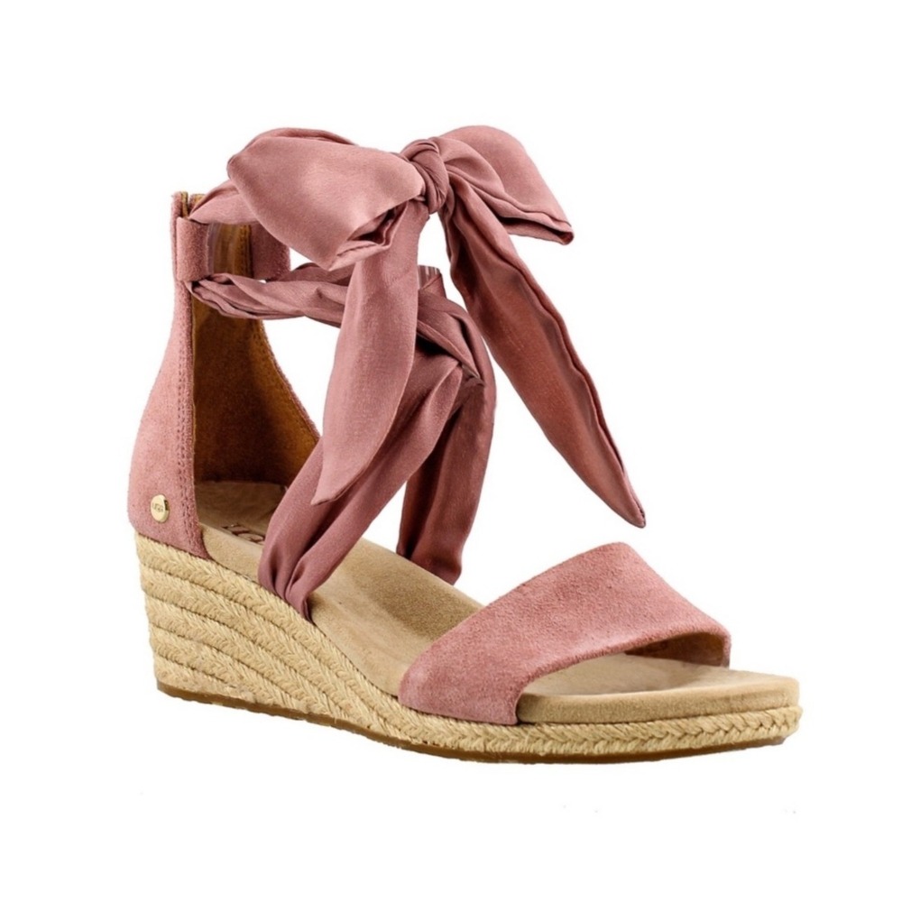 UGG Trina Espadrille Wedge Sandals Womens 7.5 Pink Dawn Suede Lace Up 1099693 - Picture 2 of 13